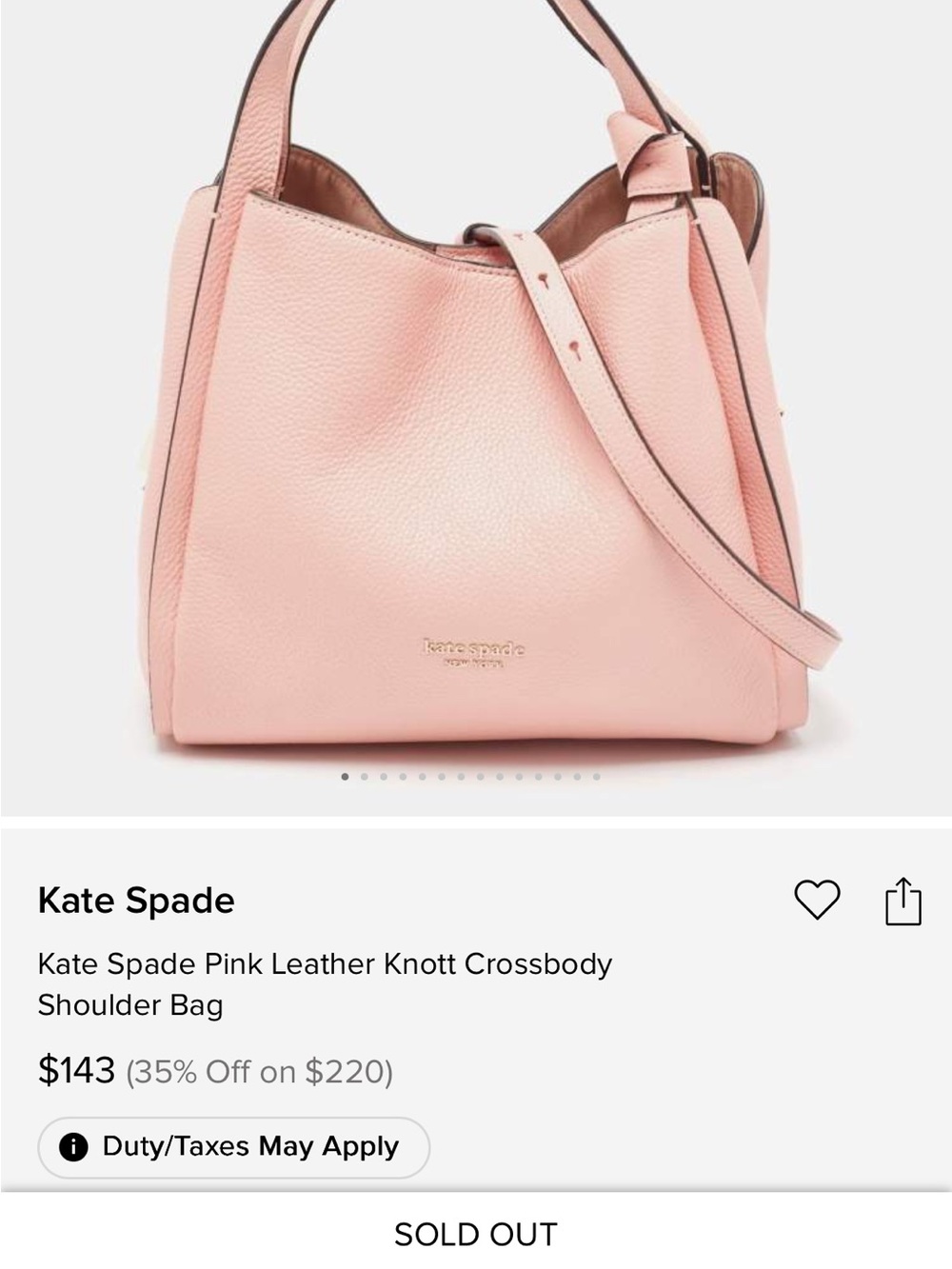 Kate Spade Pink Leather Knott Crossbody Shoulder Bag